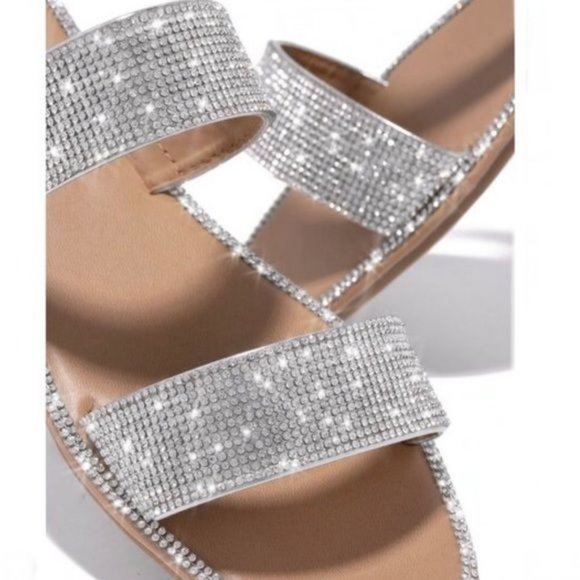 !! NEW !! Embellished Double Strap Square Toe Sandals in Silver - Picture 3 of 12